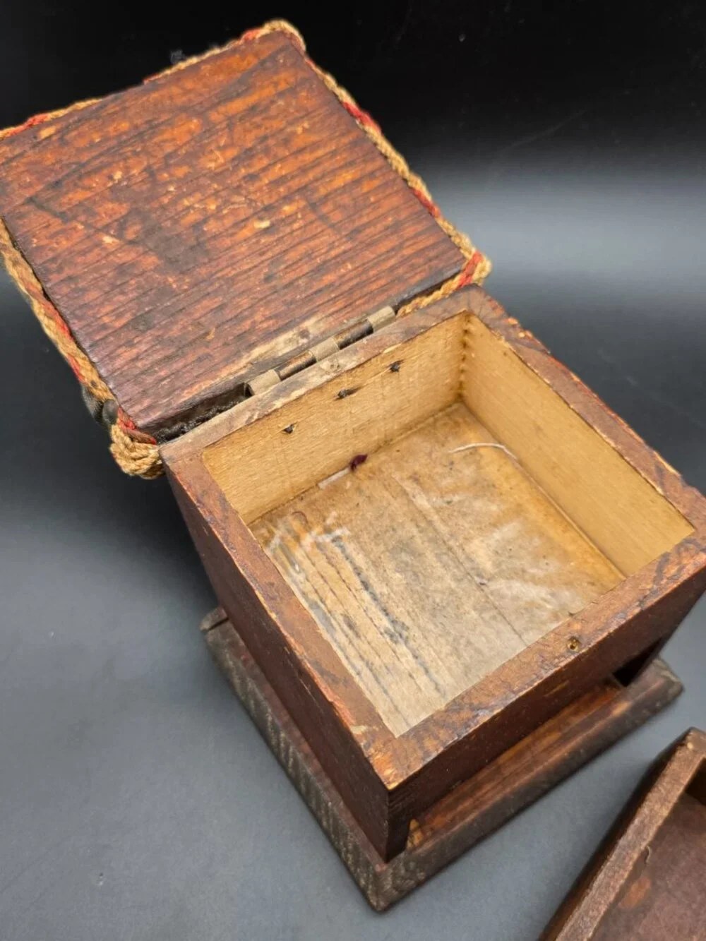 19th Century Antique Walnut Sewing Box Pin Cushion handmade vtg two compartments